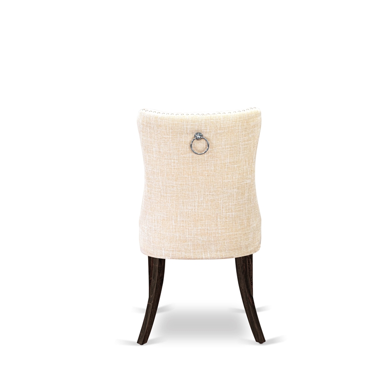 East West Furniture 7-Piece Dining Room Set in Distressed Jacobean/Light Beige