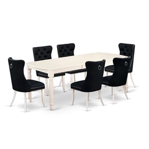 East West Furniture 7-Piece Dining Set in Linen White/Black