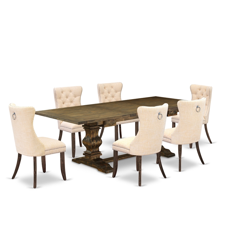 East West Furniture 7-Piece Kitchen Set in Light Beige/Distressed Jacobean