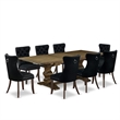 East West Furniture 9-Piece Dining Table Set in Distressed Jacobean/Black