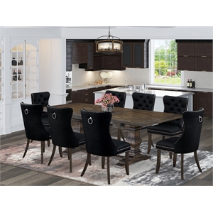 East West Furniture 9-Piece Dining Table Set in Distressed Jacobean/Black