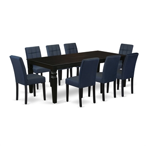 East West Furniture 9-Piece Dining Table Set in Black/Dark Navy Blue