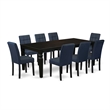 East West Furniture 9-Piece Dining Table Set in Black/Dark Navy Blue