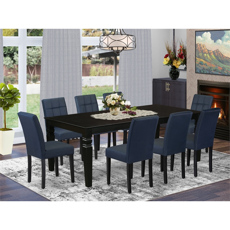 East West Furniture 9-Piece Dining Table Set in Black/Dark Navy Blue