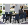 East West Furniture 9-Piece Dining Table Set in Black/Dark Navy Blue