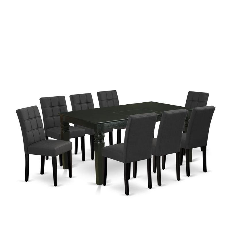East West Furniture 9-Piece Dining Table Set in Black/Dark Gray