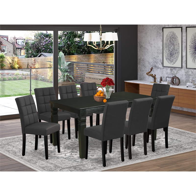 East West Furniture 9-Piece Dining Table Set in Black/Dark Gray