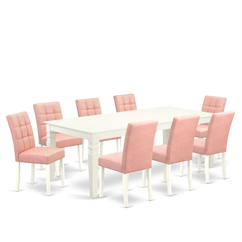 East West Furniture 9-Piece Dining Room Set in Linen White/Beige Red