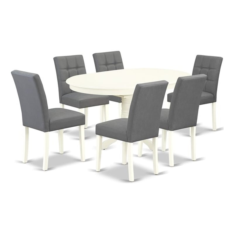 East West Furniture 7-Piece Dining Room Set in Linen White/Platinum Gray