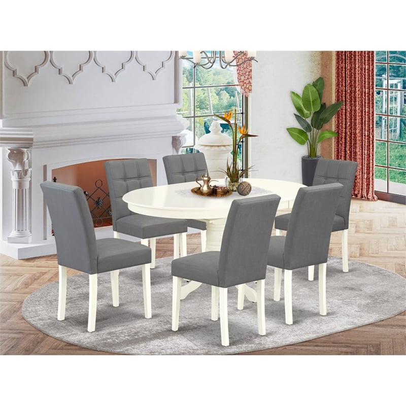 East West Furniture 7-Piece Dining Room Set in Linen White/Platinum Gray