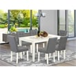 East West Furniture 7-Piece Dining Room Set in Linen White/Platinum Gray