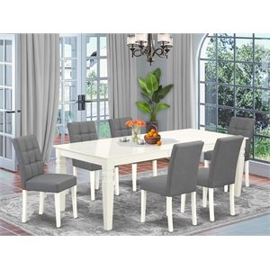 East West Furniture 7-Piece Dinette Set in Linen White/Platinum Gray