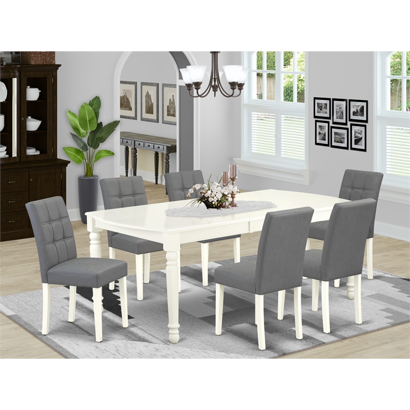 East West Furniture 7-Piece Dinette Set in Linen White/Platinum Gray