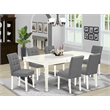 East West Furniture 7-Piece Dinette Set in Linen White/Platinum Gray