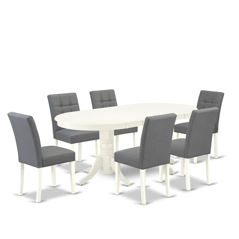 East West Furniture 7-Piece Kitchen Table Set in Linen White/Platinum Gray
