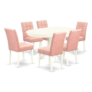 East West Furniture 7-Piece Dinette Set in Linen White/Beige Red