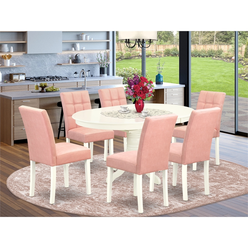 East West Furniture 7-Piece Dinette Set in Linen White/Beige Red