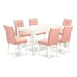 East West Furniture 7-Piece Kitchen Table Set in Linen White/Beige Red