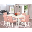 East West Furniture 7-Piece Kitchen Table Set in Linen White/Beige Red