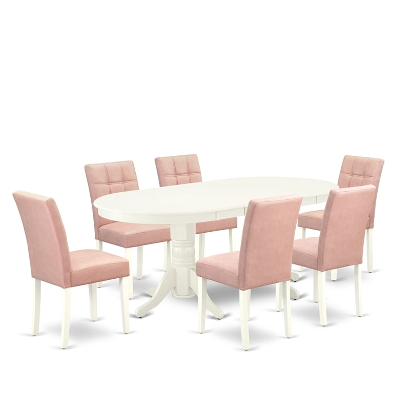 East West Furniture 7-Piece Dining Table Set in Linen White/Beige Red