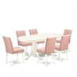 East West Furniture 7-Piece Dining Table Set in Linen White/Beige Red