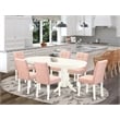 East West Furniture 7-Piece Dining Table Set in Linen White/Beige Red