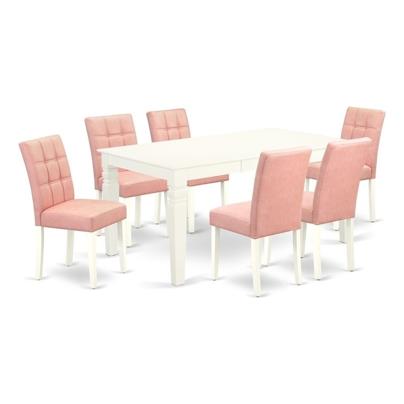 East West Furniture 7-Piece Dining Table Set in Linen White/Beige Red