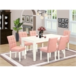 East West Furniture 7-Piece Dining Table Set in Linen White/Beige Red