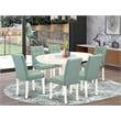 East West Furniture 7-Piece Dining Room Set in Linen White/Willow Green