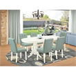 East West Furniture 7-Piece Modern Dining Table Set in Linen White/Willow Green