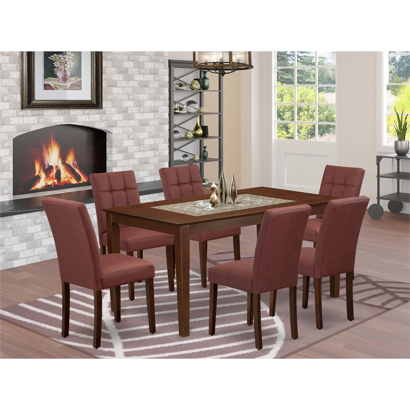 East West Furniture 7-Piece Kitchen Table Set in Mahogany/Burgundy