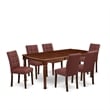 East West Furniture 7-Piece Kitchen Table Set in Mahogany/Burgundy