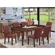 East West Furniture 7-Piece Kitchen Table Set in Mahogany/Burgundy