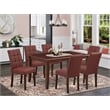 East West Furniture 7-Piece Kitchen Table Set in Mahogany/Burgundy