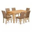 East West Furniture 7-Piece Kitchen Table Set in Oak/Brown Textured