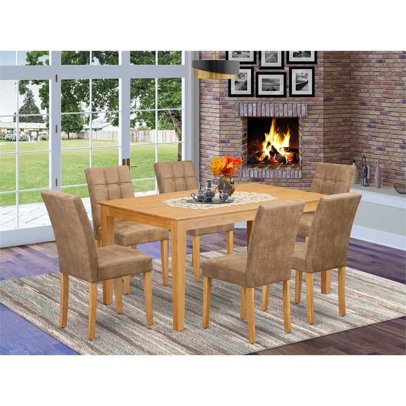 East West Furniture 7-Piece Kitchen Table Set in Oak/Brown Textured