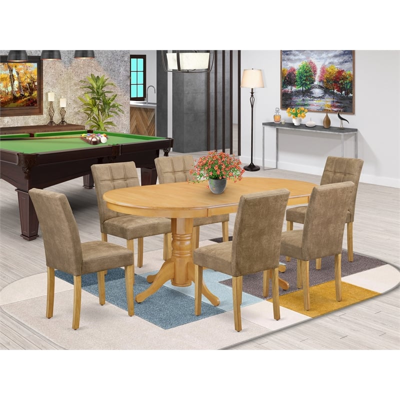 East West Furniture 7-Piece Dinette Set in Oak/Brown Textured