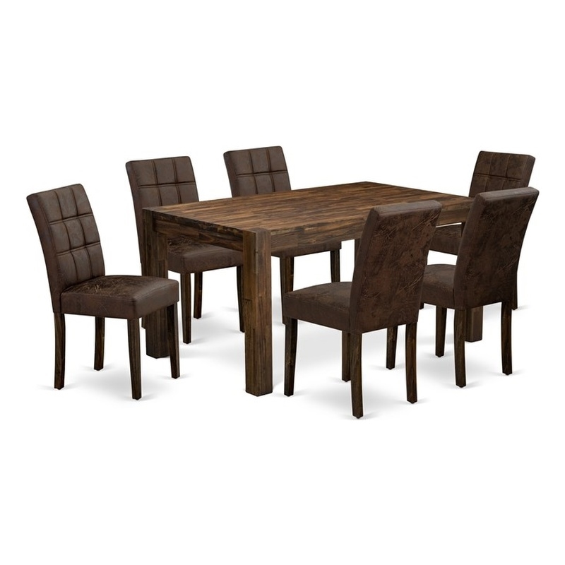 East West Furniture 7-Piece Dinette Set in Distressed Jacobean/Black Textured