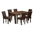 East West Furniture 7-Piece Dinette Set in Distressed Jacobean/Black Textured