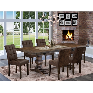 East West Furniture 7-Piece Dining Set in Distressed Jacobean/Black Textured