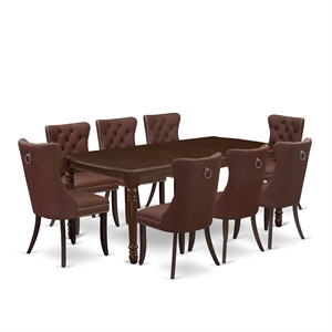 East West Furniture 9-Piece Dinette Set in Mahogany/Burgandy