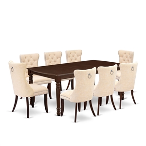East West Furniture 9-Piece Dining Table Set in Mahogany/Light Beige
