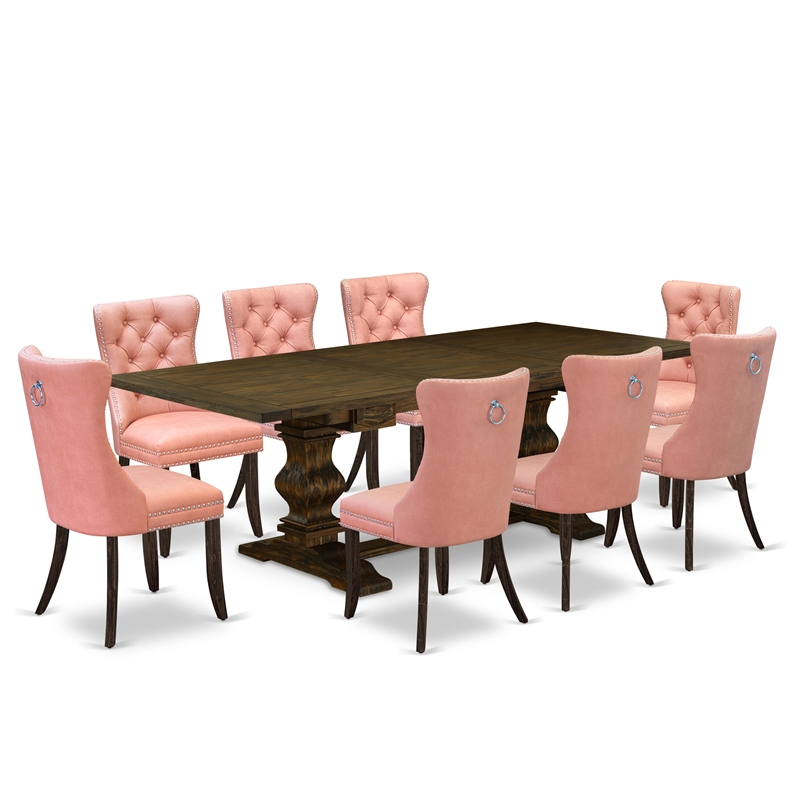 East West Furniture 9-Piece Kitchen Set in Beige Red/Distressed Jacobean