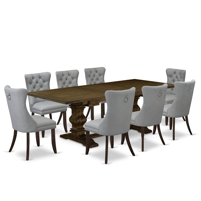 East West Furniture 9-Piece Dinette Set in Light Gray/Distressed Jacobean