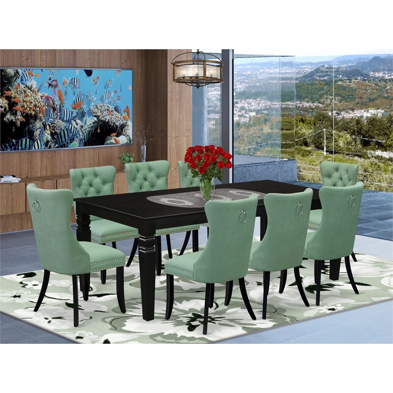 East West Furniture 9-Piece Dining Set in Black/Willow Green