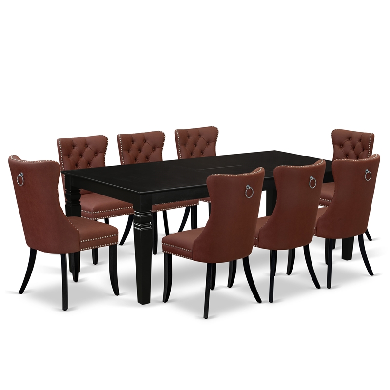 East West Furniture 9-Piece Kitchen Set in Black/Burgundy