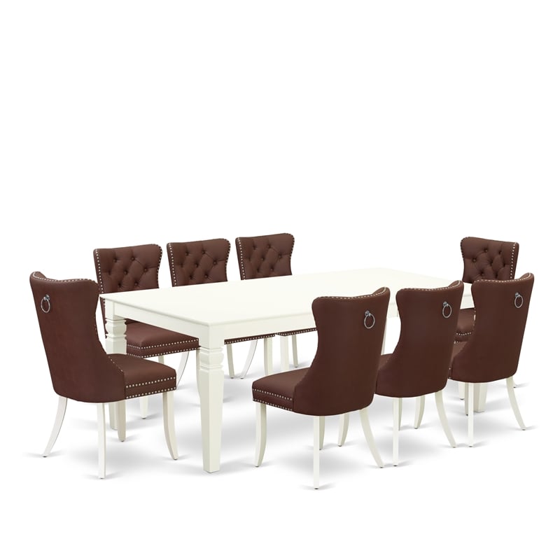 East West Furniture 9-Piece Kitchen Table Set in Linen White/Burgundy