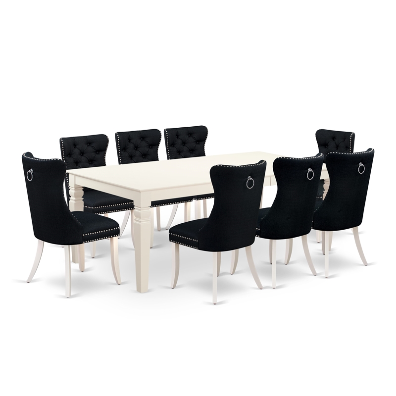 East West Furniture 9-Piece Dinette Set in Linen White/Black