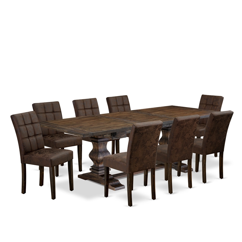 East West Furniture 9-Piece Dining Set in Distressed Jacobean/Black Textured
