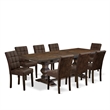 East West Furniture 9-Piece Dining Set in Distressed Jacobean/Black Textured